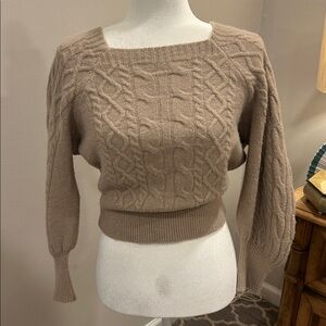 Cable Knit Balloon Sleeve Sweater - Beige one sized